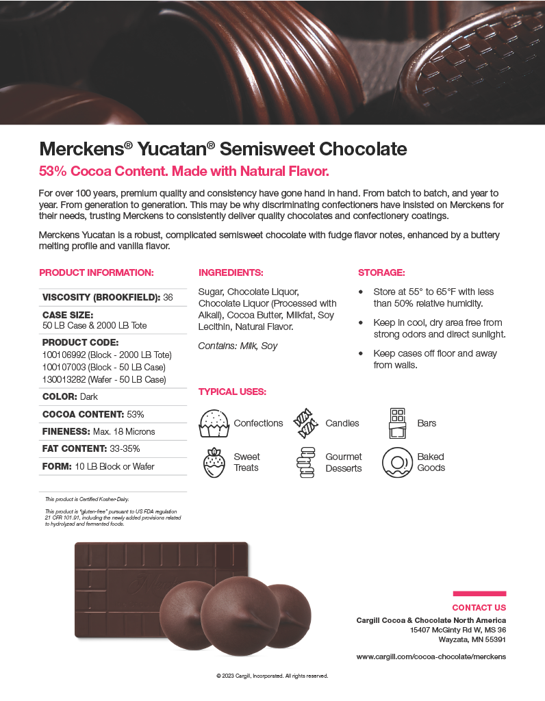 Merckens® Yucatan Dark Chocolate Buttons 50lb